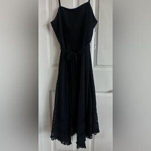 Aqua Black Dress with Tie Waist and zipper/elastic back
